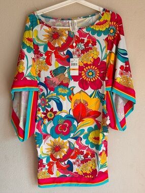 Trina Turk Floral Coverup Women's Small Pink Blue Tropical Beach Vacation